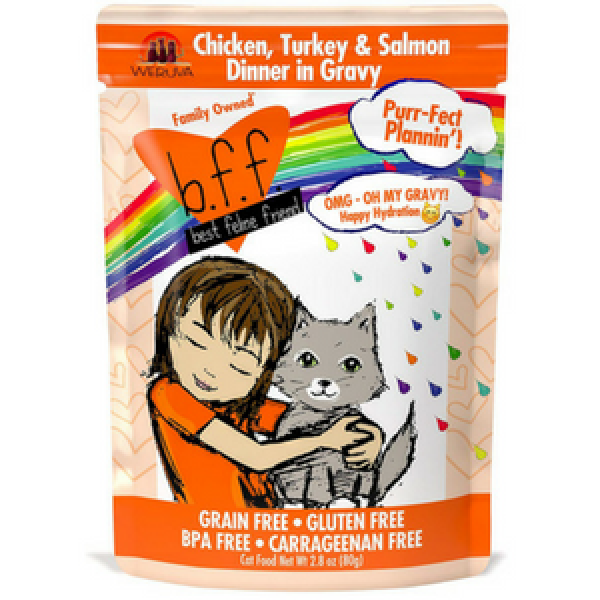 Weruva BFF OMG Chicken, Turkey & Salmon Purr-Fect Plannin ! Dinner in Gravy Wet Cat Food Pouches 2.8 oz Hot on Sale